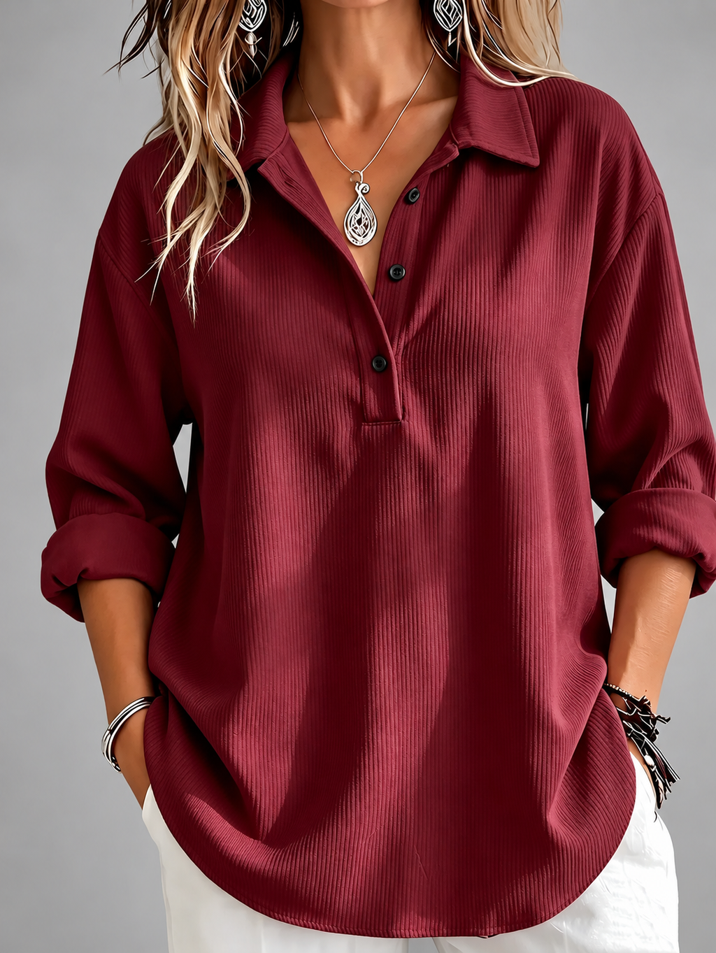 Women's relaxed ribbed blouse in Red