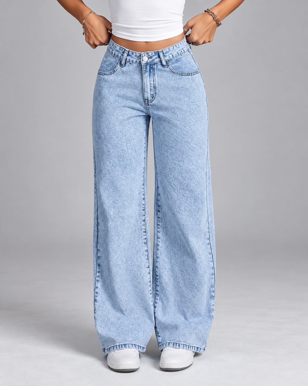 Light wash wide leg jeans front