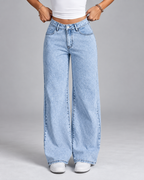 Light wash wide leg jeans front