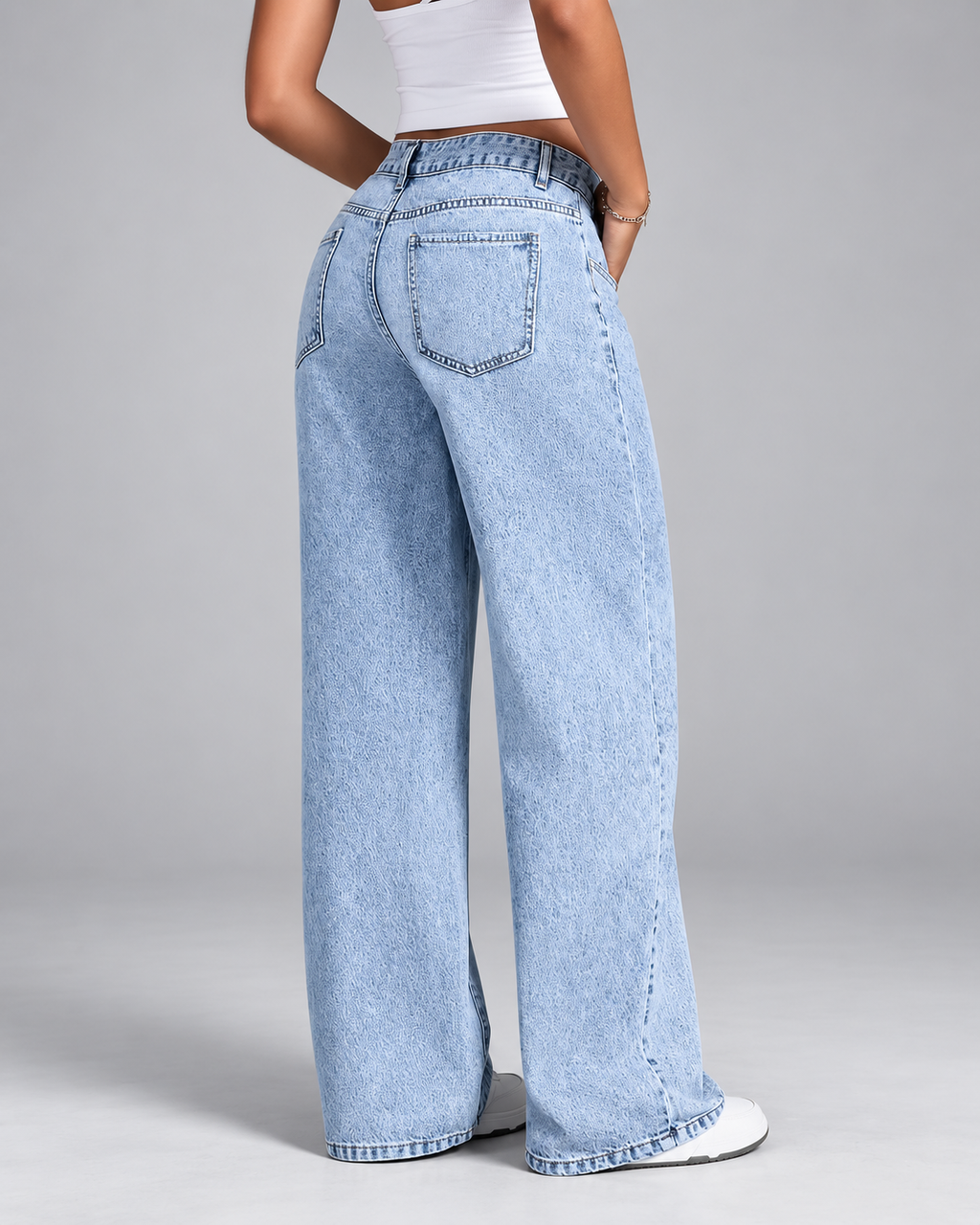 Light wash wide leg jeans back