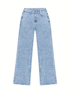Light wash wide leg jeans flat front