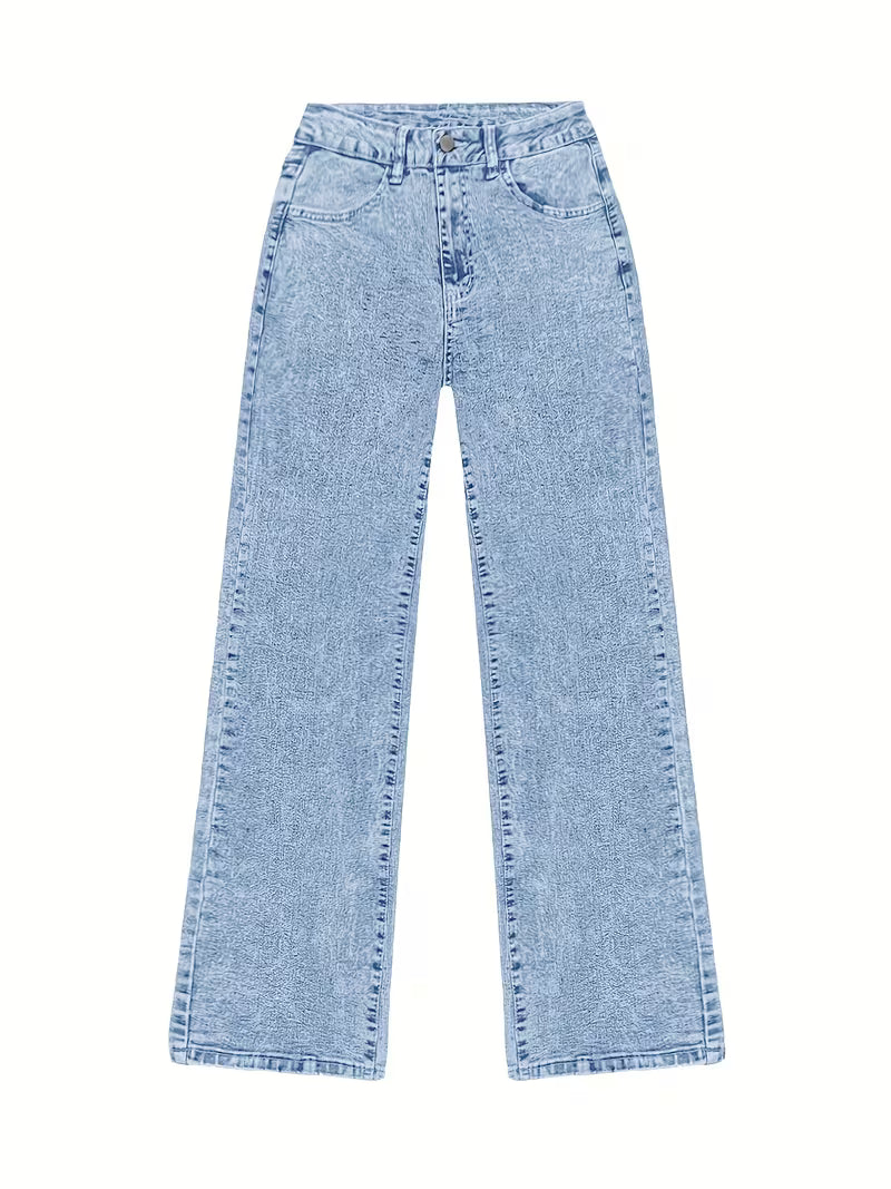 Light wash wide leg jeans flat front