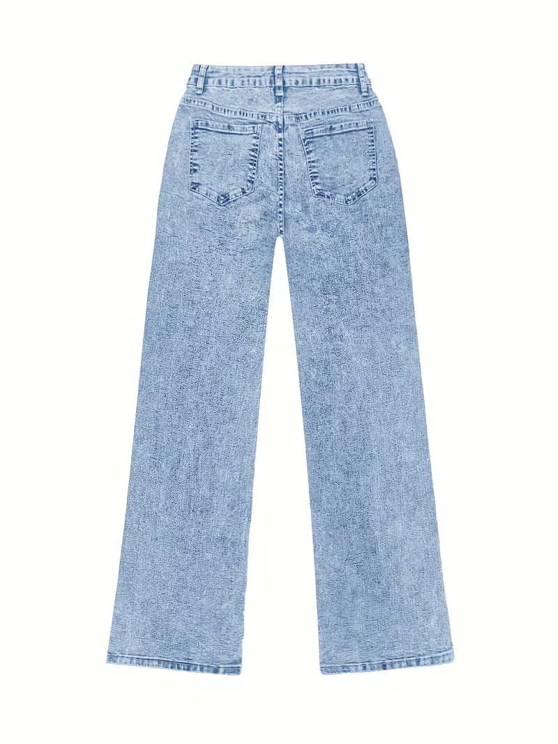 Light wash wide leg jeans flat back