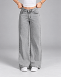 Grey mid rise wide leg jeans front