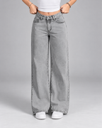 Grey mid rise wide leg jeans front
