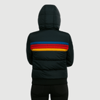 Women's Retro Striped Puffer Jacket with Hood and Zip Front