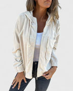 Women's Ribbed Hooded Jacket with Zip Front