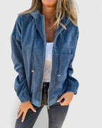 Women's Ribbed Hooded Jacket with Zip Front