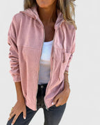 Women's Ribbed Hooded Jacket with Zip Front
