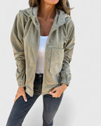 Women's Ribbed Hooded Jacket with Zip Front