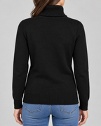 Women's Ribbed Knit Roll Neck Jumper with Plush Lined Interior in Black – Back View