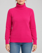 Women's Ribbed Knit Roll Neck Jumper with Plush Lined Interior in Dark Pink – Front View