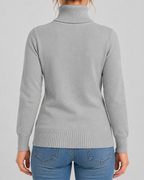 Women's Ribbed Knit Roll Neck Jumper with Plush Lined Interior in Grey – Back View