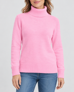 Women's Ribbed Knit Roll Neck Jumper with Plush Lined Interior in Light Pink – Front View
