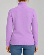 Women's Ribbed Knit Roll Neck Jumper with Plush Lined Interior in Light Purple – Back View