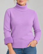 Women's Ribbed Knit Roll Neck Jumper with Plush Lined Interior in Light Purple – Detail