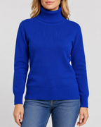 Women's Ribbed Knit Roll Neck Jumper with Plush Lined Interior in Navy – Front View