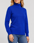 Women's Ribbed Knit Roll Neck Jumper with Plush Lined Interior in Navy – Three-Quarter View