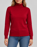 Women's Ribbed Knit Roll Neck Jumper with Plush Lined Interior in Red – Front View