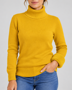 Women's Ribbed Knit Roll Neck Jumper with Plush Lined Interior in Yellow – Detail