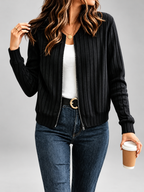 Women's Ribbed Knit Zip-Up Cardigan in Black – View 1