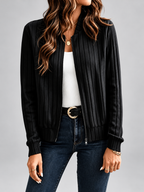 Women's Ribbed Knit Zip-Up Cardigan in Black – View 3