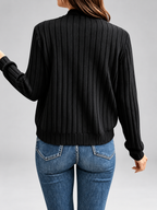 Women's Ribbed Knit Zip-Up Cardigan in Black – View 4