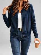 Women's Ribbed Knit Zip-Up Cardigan in Blue – View 1