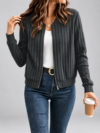 Women's Ribbed Knit Zip-Up Cardigan in Dark Grey – View 1
