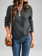 Women's Ribbed Knit Zip-Up Cardigan in Dark Grey – View 3