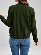 Women's Ribbed Knit Zip-Up Cardigan in Green – View 1