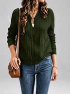 Women's Ribbed Knit Zip-Up Cardigan in Green – View 2