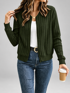 Women's Ribbed Knit Zip-Up Cardigan in Green – View 3