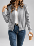 Women's Ribbed Knit Zip-Up Cardigan in Grey – View 1