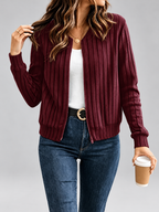 Women's Ribbed Knit Zip-Up Cardigan in Red – View 1