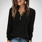 Women's Ribbed Long Sleeve Henley Top - 3