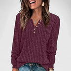 Women's Ribbed Long Sleeve Henley Top - 4