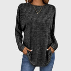 Women's Ribbed Long Sleeve Top with Round Neck - 1