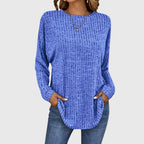 Women's Ribbed Long Sleeve Top with Round Neck - 2