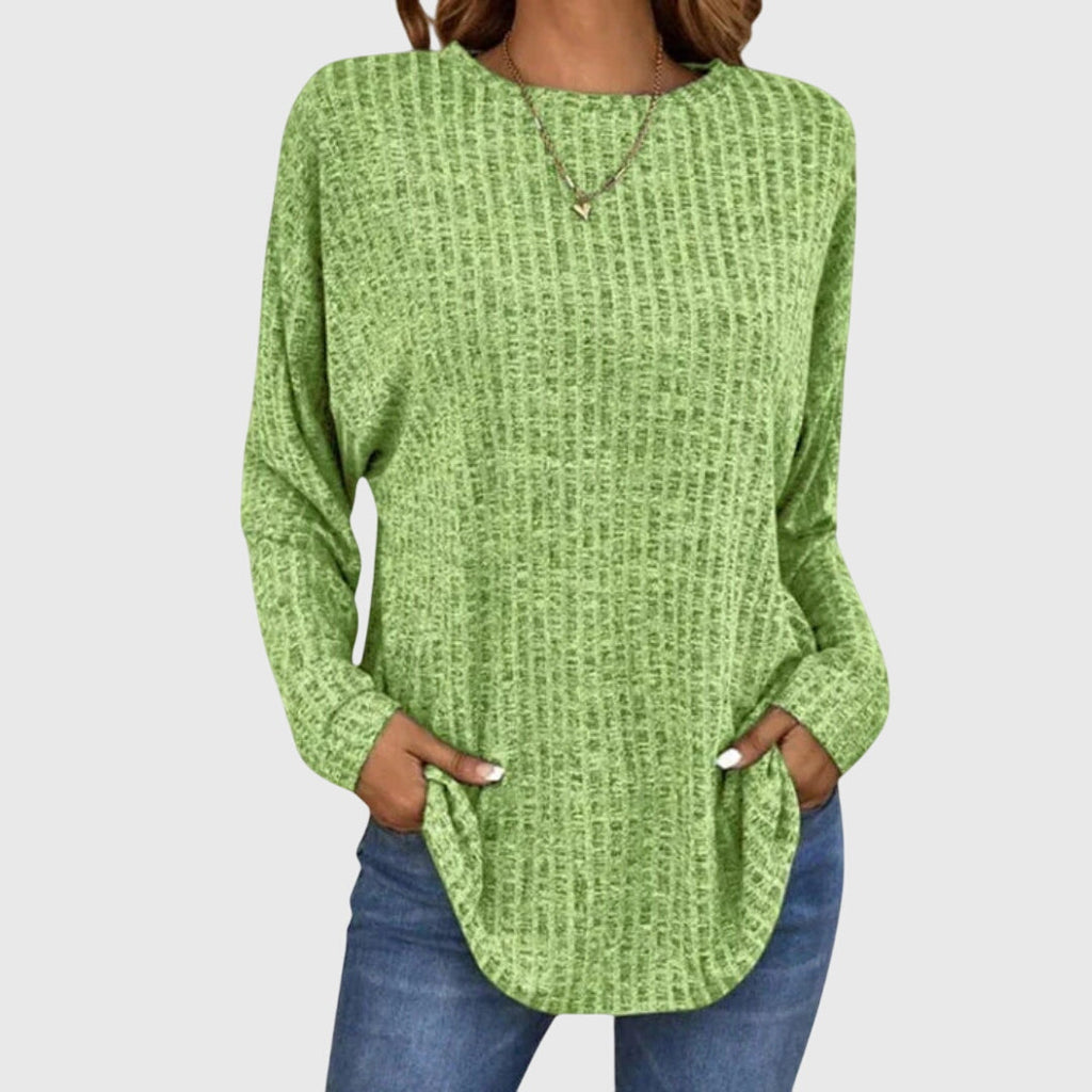 Women's Ribbed Long Sleeve Top with Round Neck - 4