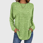 Women's Ribbed Long Sleeve Top with Round Neck - 4