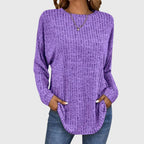 Women's Ribbed Long Sleeve Top with Round Neck - 5