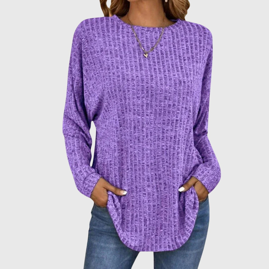 Women's Ribbed Long Sleeve Top with Round Neck - 5
