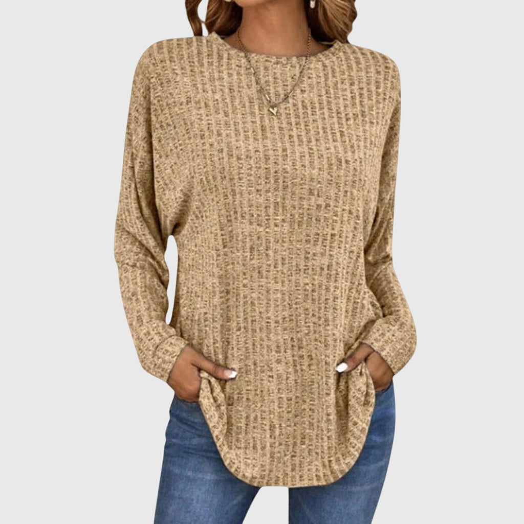 Women's Ribbed Long Sleeve Top with Round Neck - 6