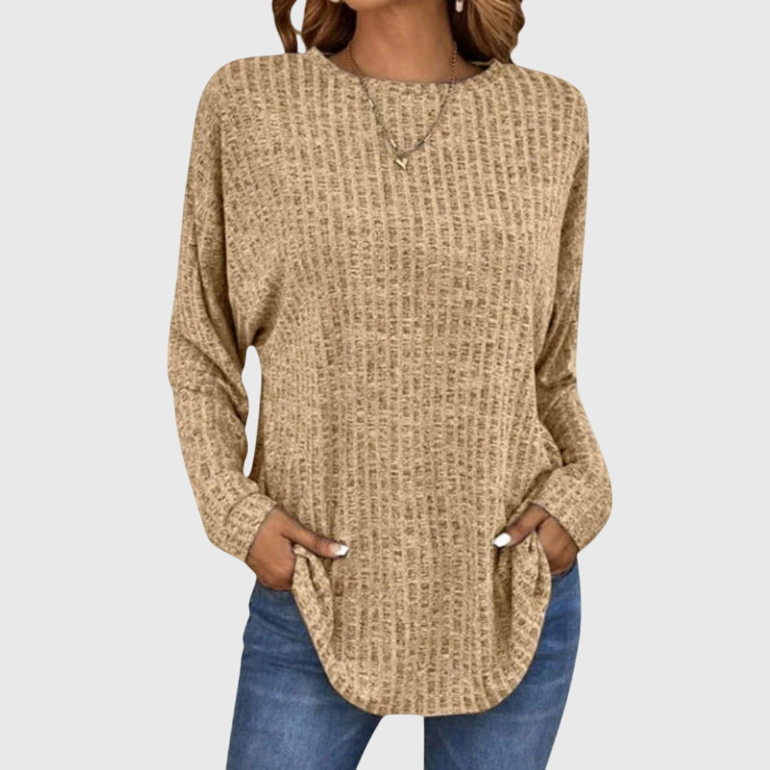 Women's Ribbed Long Sleeve Top with Round Neck - 6