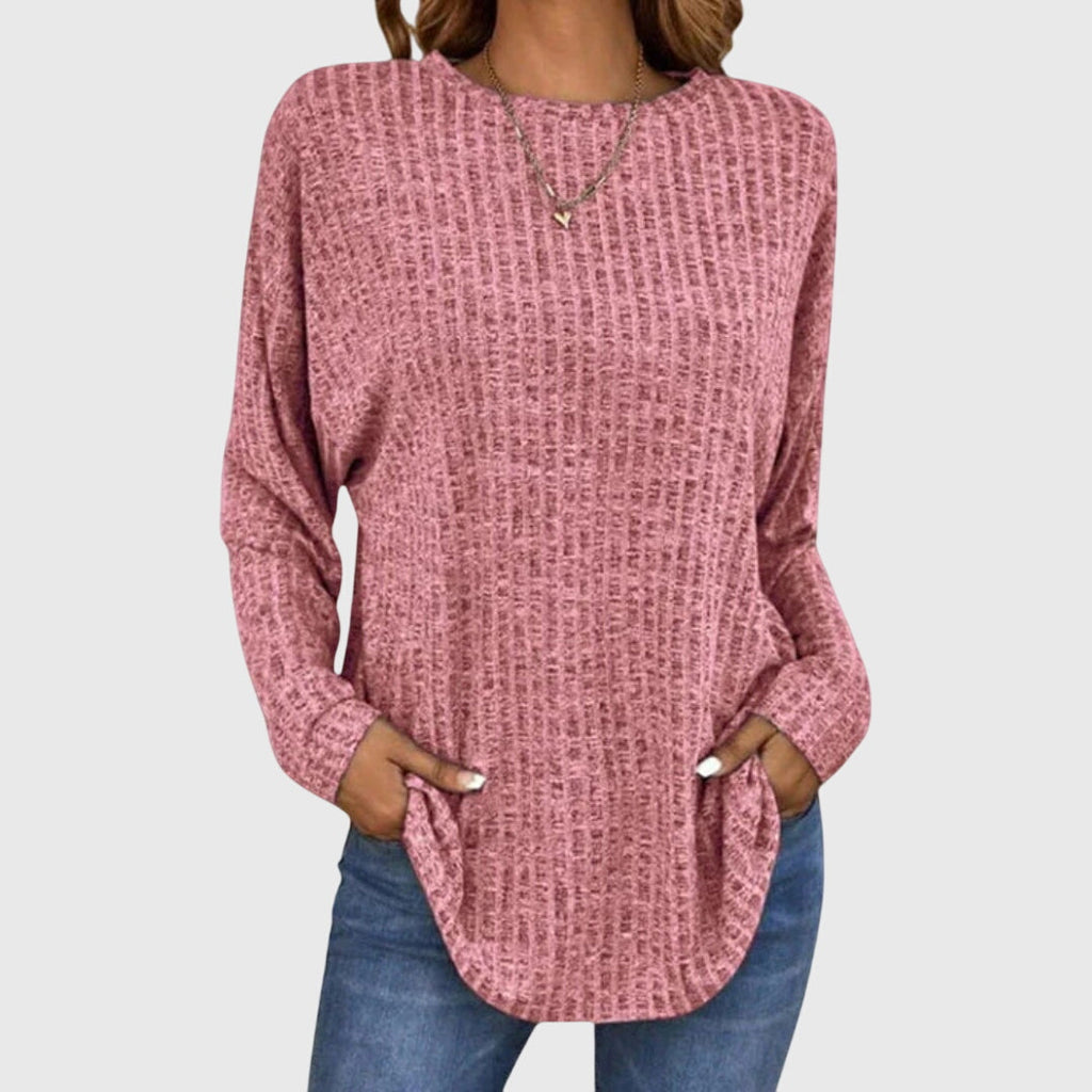 Women's Ribbed Long Sleeve Top with Round Neck - 7