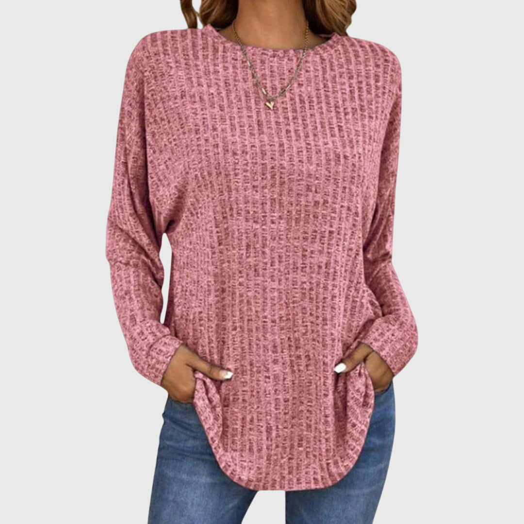 Women's Ribbed Long Sleeve Top with Round Neck - 7