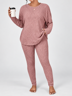 Women's Ribbed Lounge Set with Long Sleeve Top and Tapered Trousers in Pink – View 5