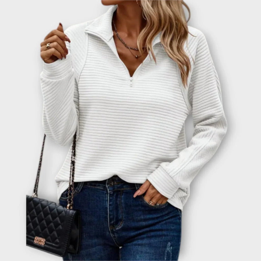 Women's Ribbed Quarter Zip Pullover with Stand Collar