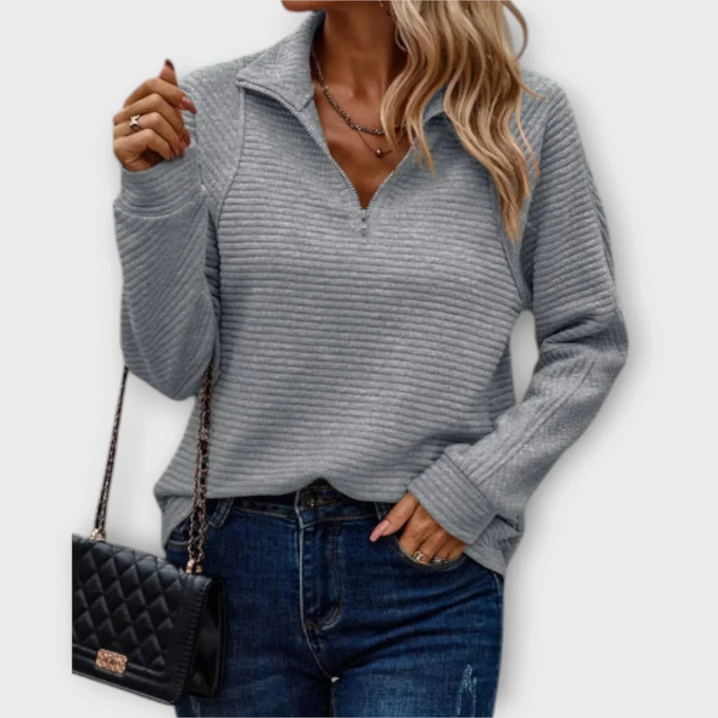 Women's Ribbed Quarter Zip Pullover with Stand Collar